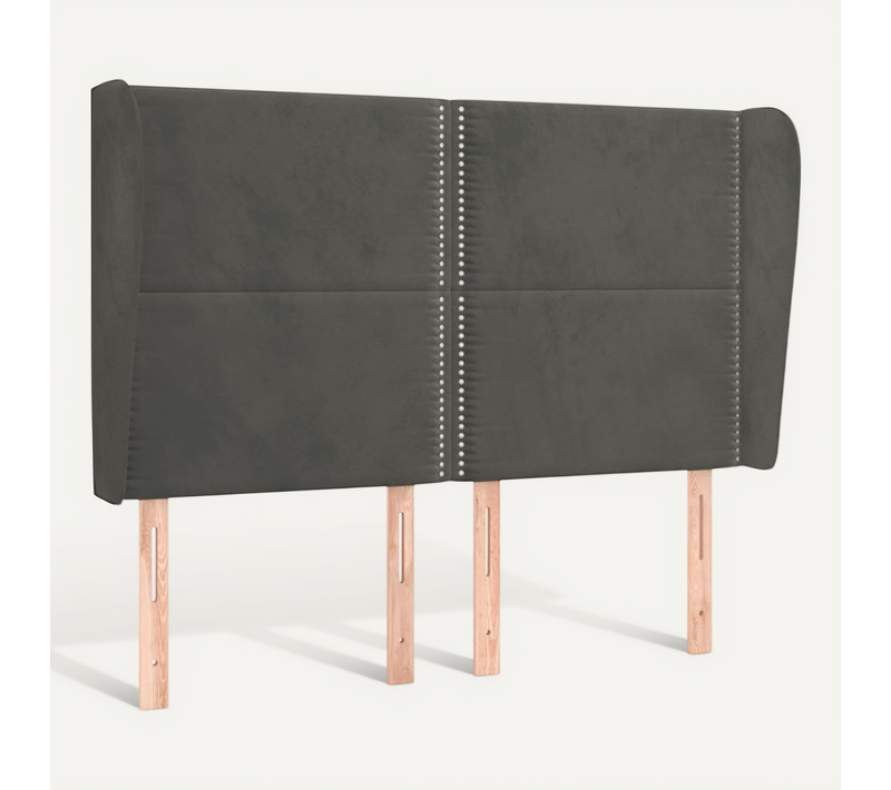 Tête De Lit Avec Oreilles Gris Foncé 147x23x118/128 Cm Velours