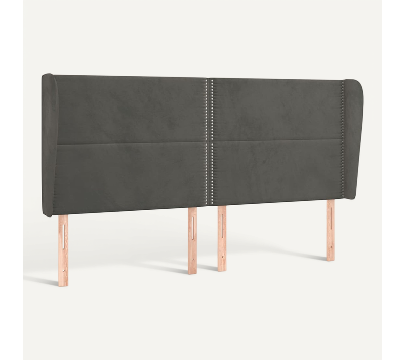 Tête De Lit Avec Oreilles Gris Foncé 163x23x118/128 Cm Velours