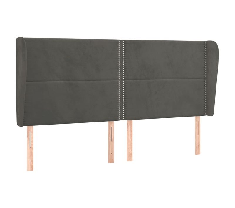 Tête De Lit Avec Oreilles Gris Foncé 183x23x118/128 Cm Velours