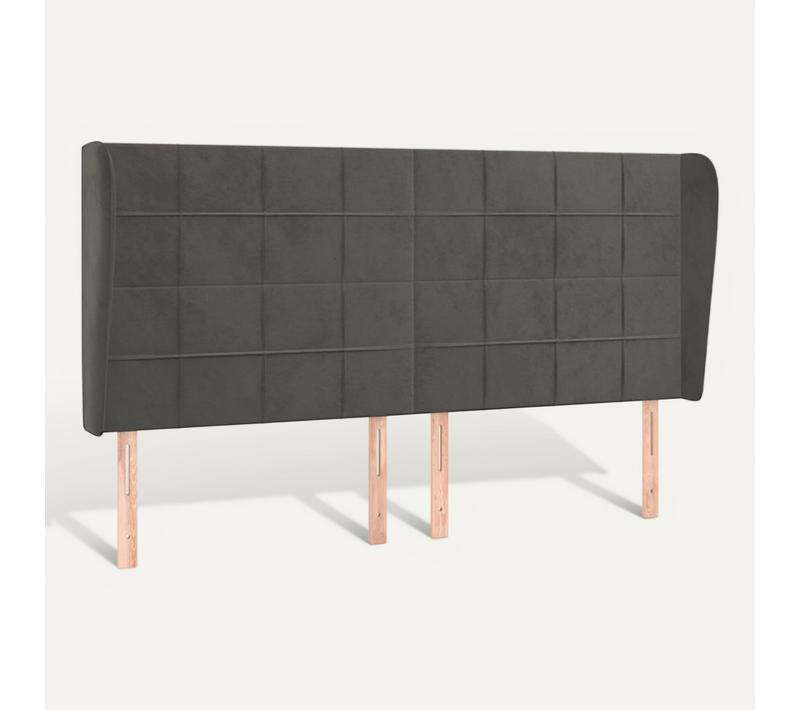 Tête De Lit Avec Oreilles Gris Foncé 203x23x118/128 Cm Velours
