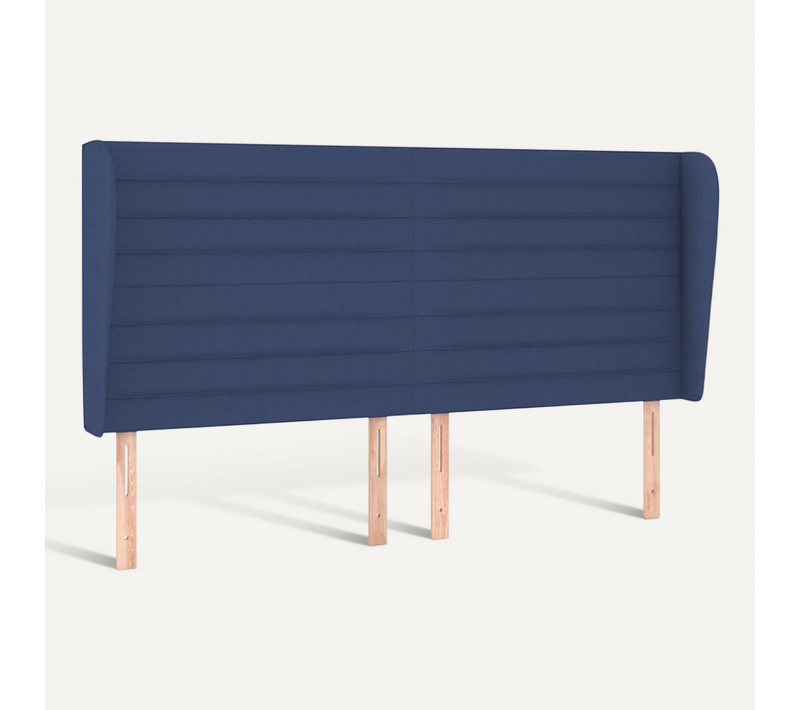 Tête De Lit Avec Oreilles Bleu 203x23x118/128 Cm Tissu