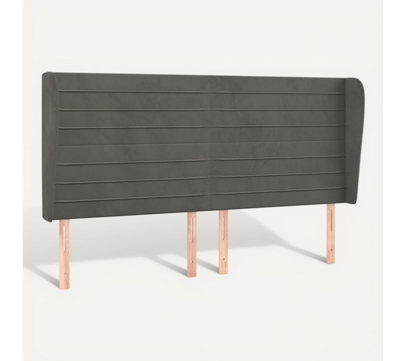 Tête De Lit Avec Oreilles Gris Foncé 163x23x118/128 Cm Velours