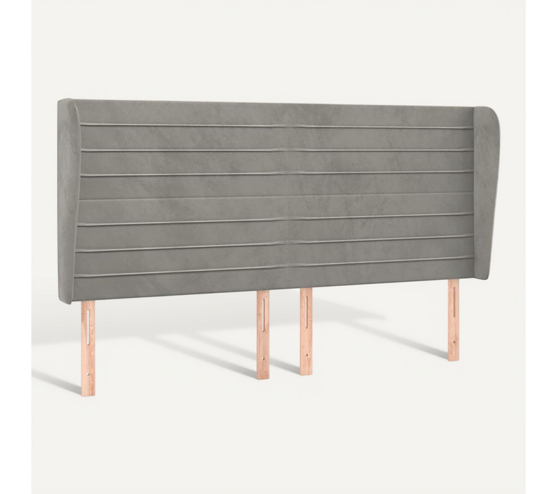 Tête De Lit Avec Oreilles Gris Clair 203x23x118/128 Cm Velours