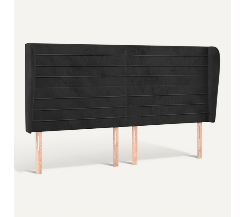 Tête De Lit Avec Oreilles Noir 203x23x118/128 Cm Velours