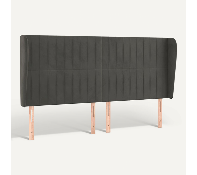 Tête De Lit Avec Oreilles Gris Foncé 163x23x118/128 Cm Velours