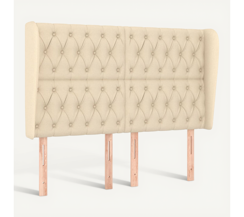 Tête De Lit Avec Oreilles Crème 163x23x118/128 Cm Tissu