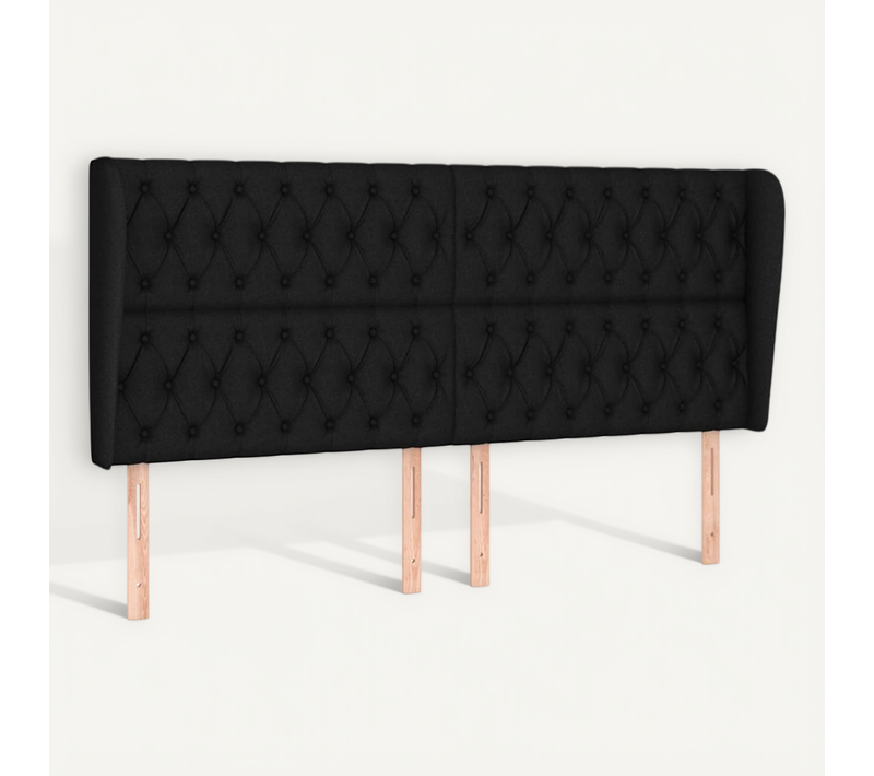 Tête De Lit Avec Oreilles Noir 203x23x118/128 Cm Tissu