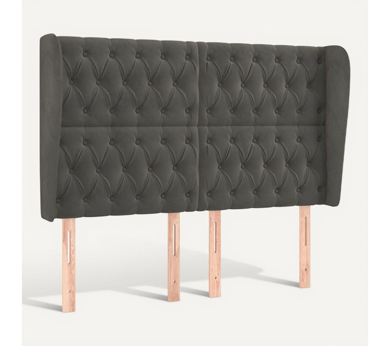 Tête De Lit Avec Oreilles Gris Foncé 163x23x118/128 Cm Velours