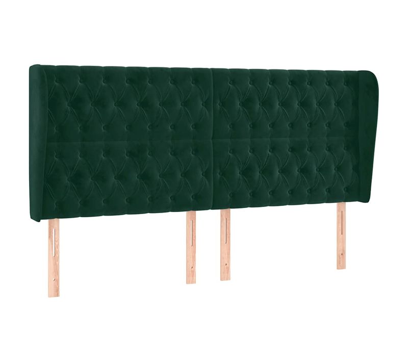 Tête De Lit Avec Oreilles Vert Foncé 183x23x118/128 Cm Velours