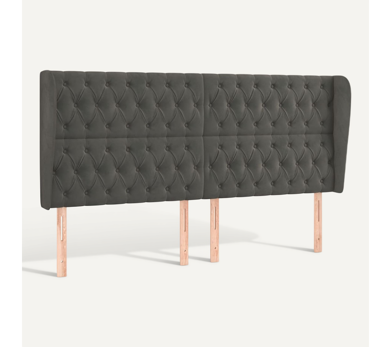 Tête De Lit Avec Oreilles Gris Foncé 203x23x118/128 Cm Velours