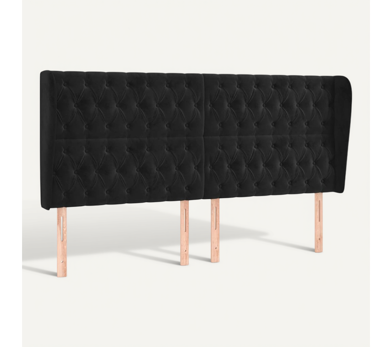 Tête De Lit Avec Oreilles Noir 203x23x118/128 Cm Velours