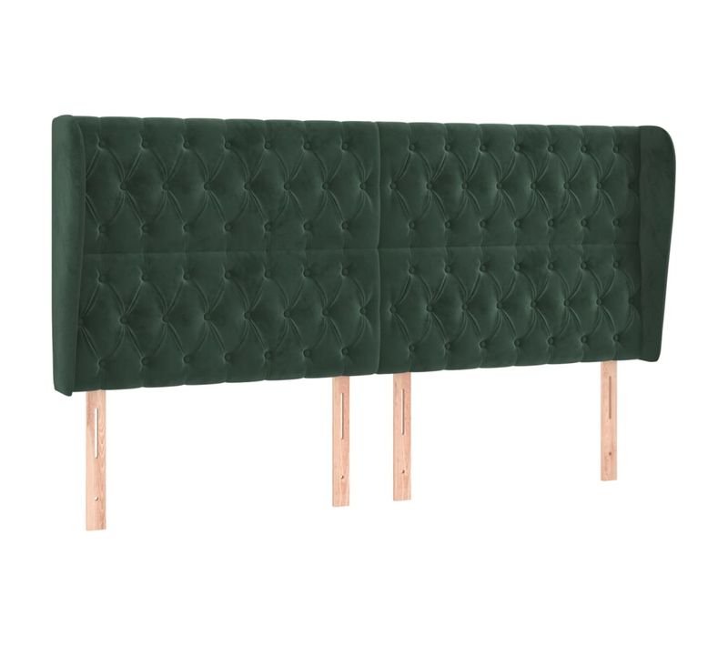 Tête De Lit Avec Oreilles Vert Foncé 203x23x118/128 Cm Velours