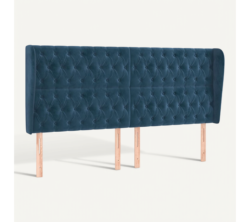 Tête De Lit Avec Oreilles Bleu Foncé 203x23x118/128 Cm Velours