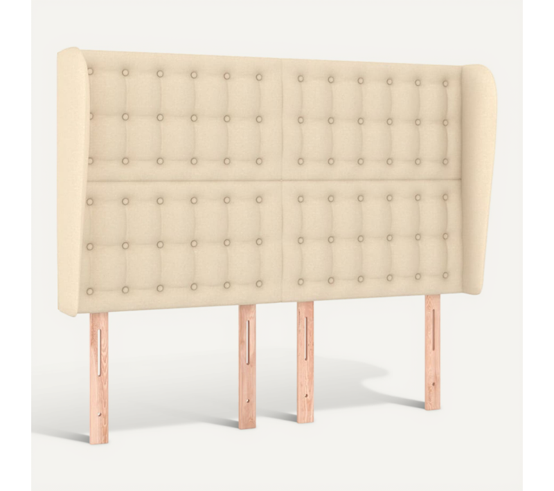 Tête De Lit Avec Oreilles Crème 147x23x118/128 Cm Tissu