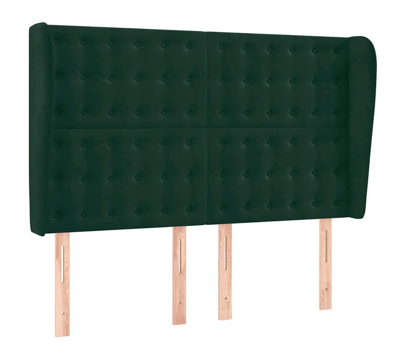 Tête De Lit Avec Oreilles Vert Foncé 147x23x118/128 Cm Velours