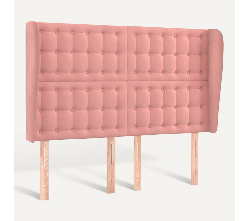 Tête De Lit Avec Oreilles Rose 147x23x118/128 Cm Velours