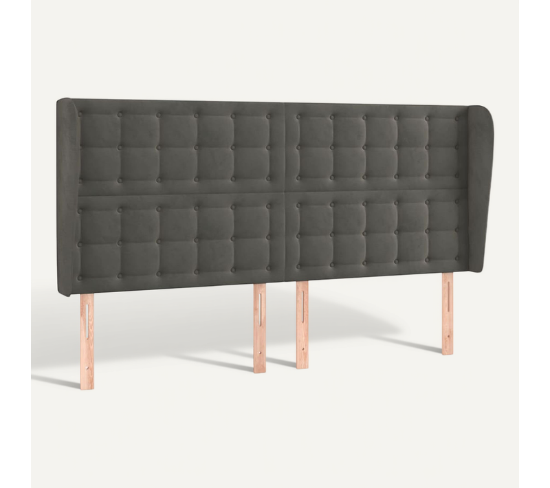 Tête De Lit Avec Oreilles Gris Foncé 183x23x118/128 Cm Velours