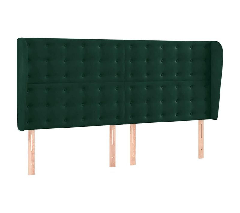 Tête De Lit Avec Oreilles Vert Foncé 203x23x118/128 Cm Velours
