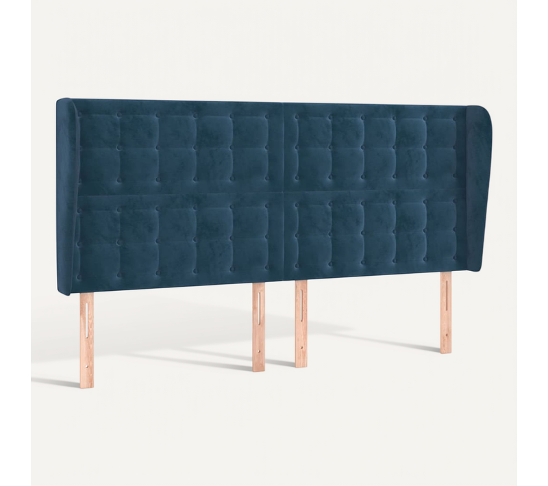 Tête De Lit Avec Oreilles Bleu Foncé 203x23x118/128 Cm Velours