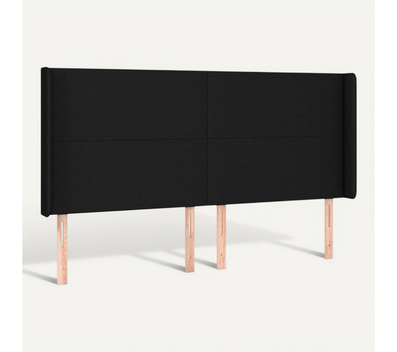 Tête De Lit Avec Oreilles Noir 203x16x118/128 Cm Tissu