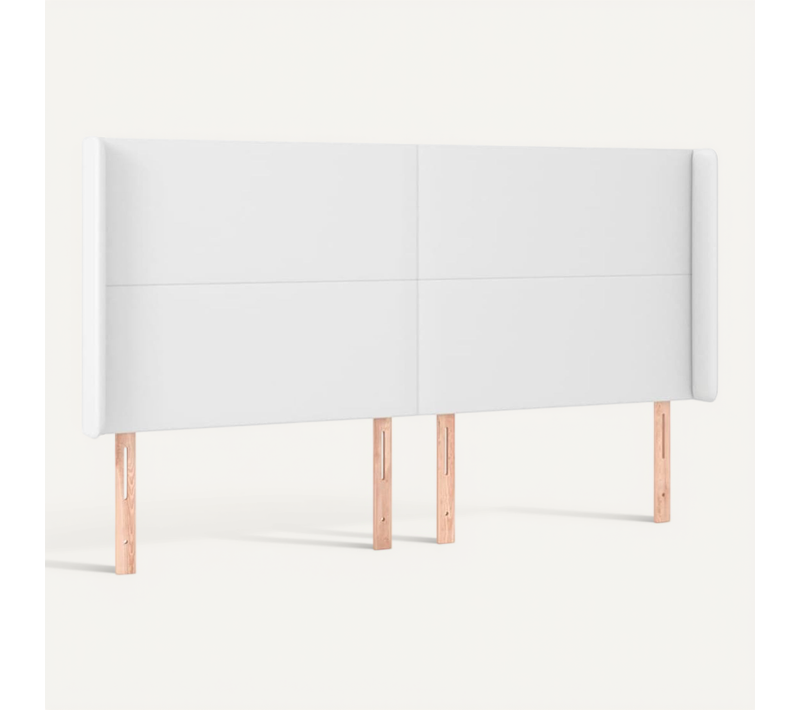 Tête De Lit Avec Oreilles 183 X 16 X 118/128 Cm Réglable En Simili Blanc Et Pieds En Bois