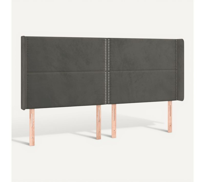 Tête De Lit Avec Oreilles Gris Foncé 183x16x118/128 Cm Velours