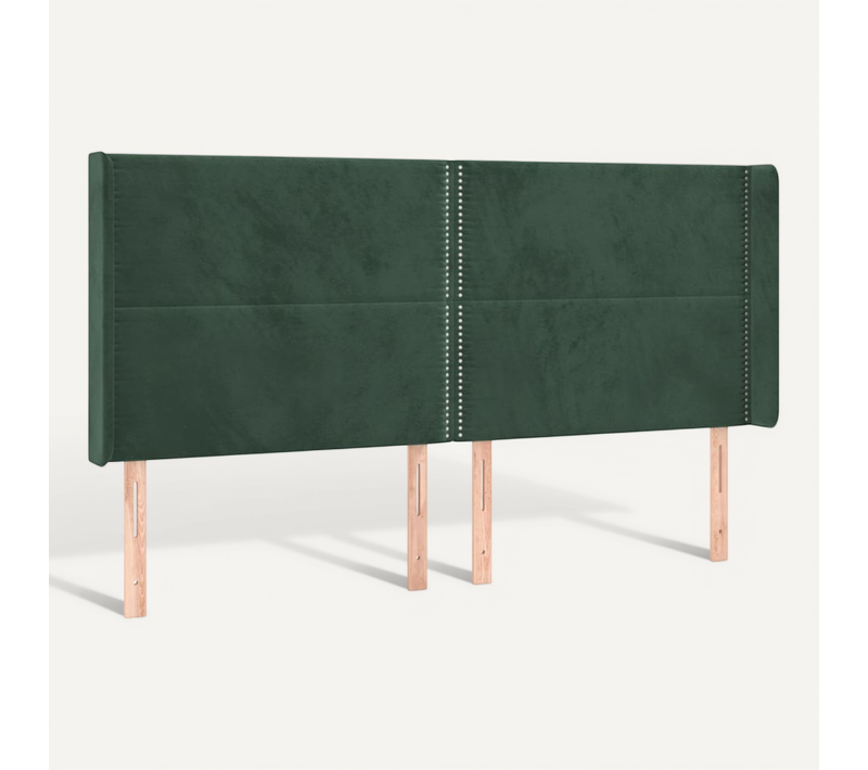 Tête De Lit Avec Oreilles Vert Foncé 203x16x118/128 Cm Velours