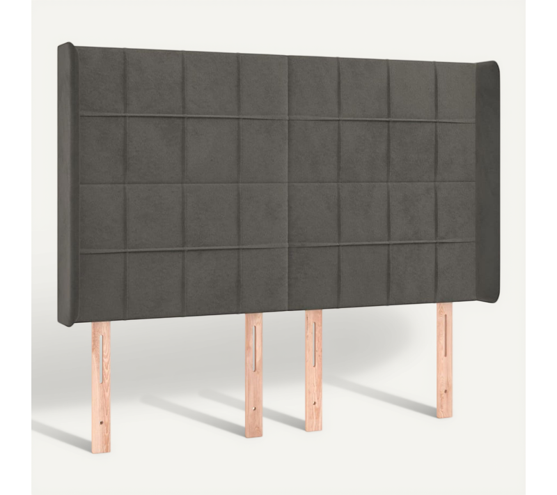 Tête De Lit Avec Oreilles Gris Foncé 147x16x118/128 Cm Velours