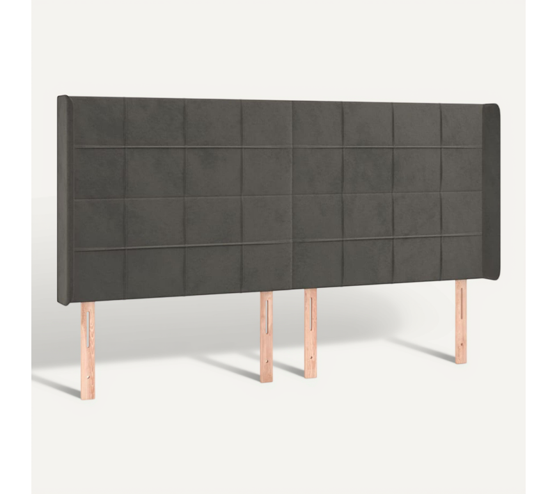 Tête De Lit Avec Oreilles Gris Foncé 203x16x118/128 Cm Velours