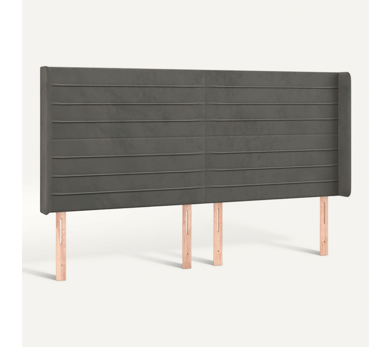 Tête De Lit Avec Oreilles Gris Foncé 163x16x118/128 Cm Velours
