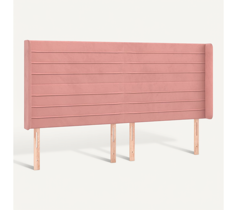 Tête De Lit Avec Oreilles Rose 163x16x118/128 Cm Velours