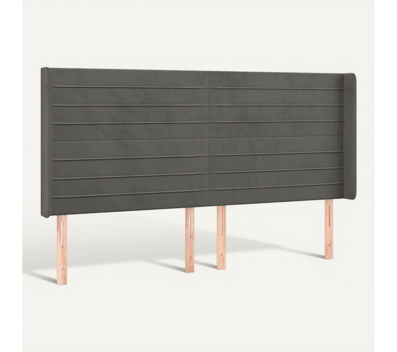 Tête De Lit Avec Oreilles Gris Foncé 183x16x118/128 Cm Velours