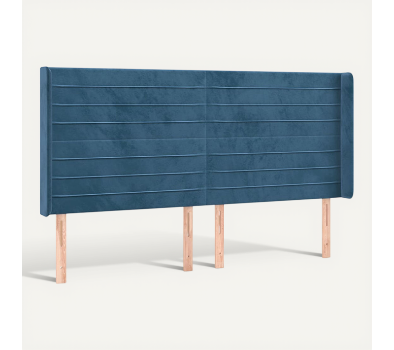 Tête De Lit Avec Oreilles Bleu Foncé 203x16x118/128 Cm Velours