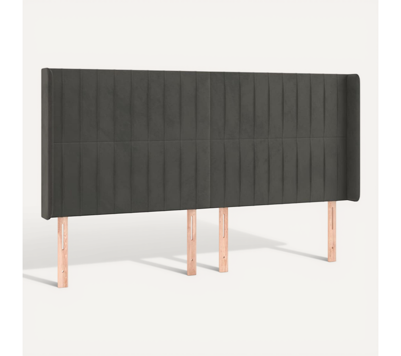 Tête De Lit Avec Oreilles Gris Foncé 163x16x118/128 Cm Velours