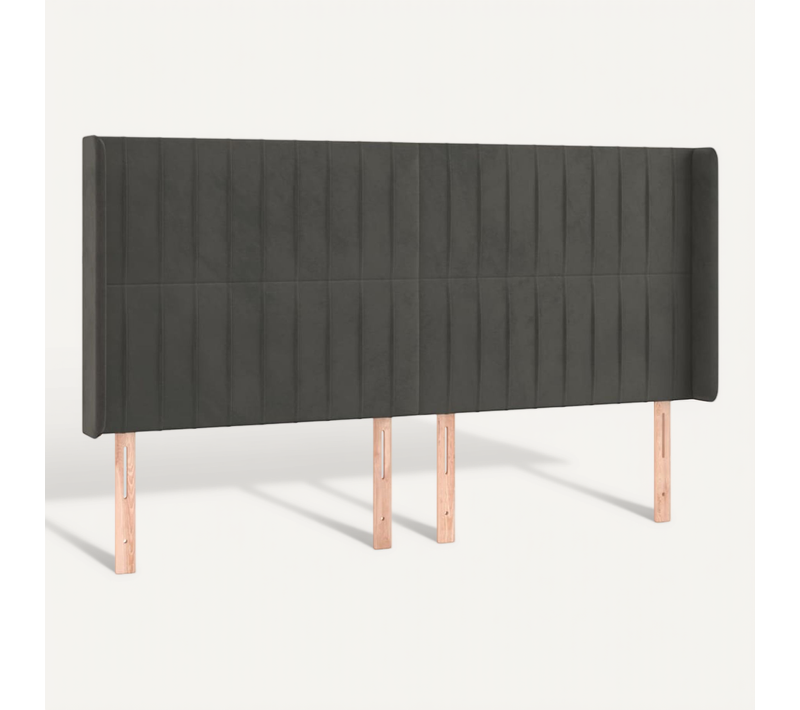 Tête De Lit Avec Oreilles Gris Foncé 203x16x118/128 Cm Velours