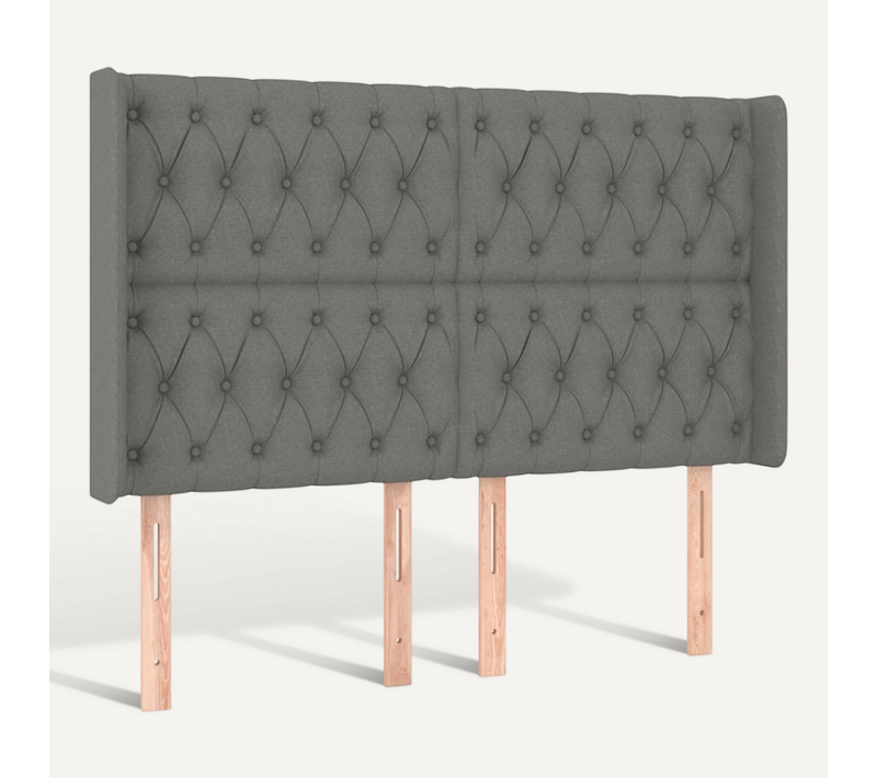 Tête De Lit Avec Oreilles Gris Foncé 147x16x118/128 Cm Tissu
