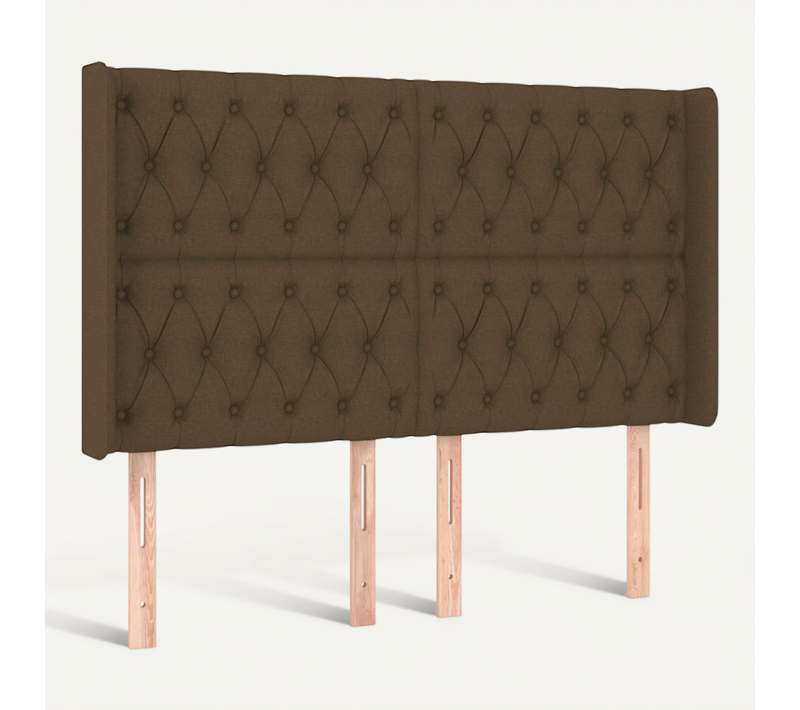 Tête De Lit Avec Oreilles Marron Foncé 147x16x118/128 Cm Tissu