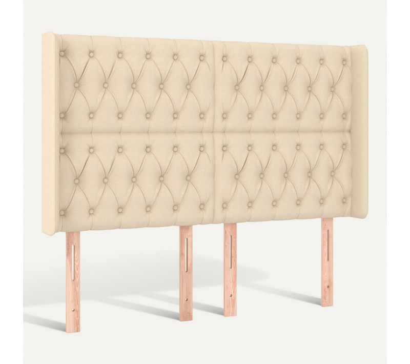 Tête De Lit Avec Oreilles Crème 147x16x118/128 Cm Tissu