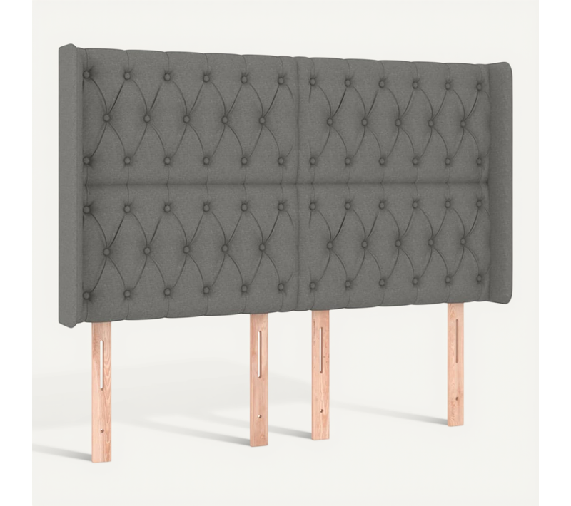 Tête De Lit Avec Oreilles Gris Foncé 163x16x118/128 Cm Tissu