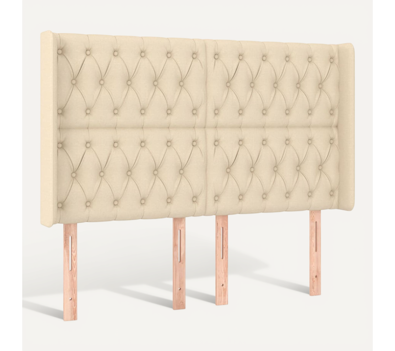Tête De Lit Avec Oreilles Crème 163x16x118/128 Cm Tissu
