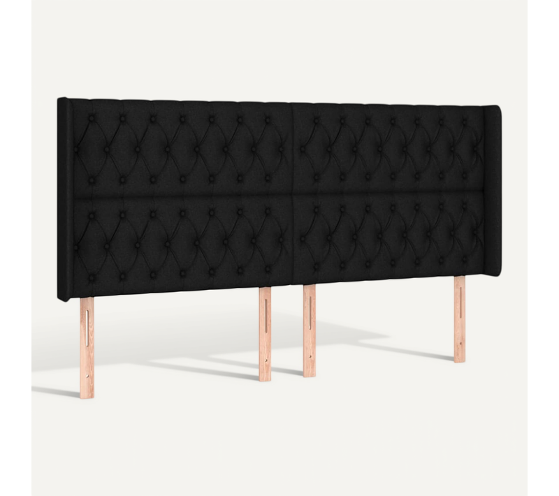 Tête De Lit Avec Oreilles Noir 183x16x118/128 Cm Tissu