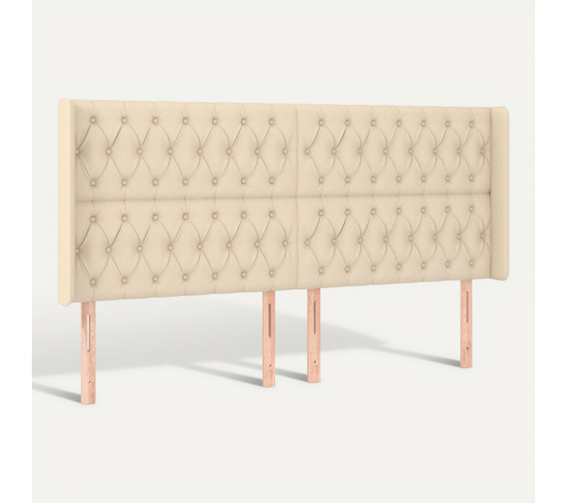 Tête De Lit Avec Oreilles Crème 183x16x118/128 Cm Tissu