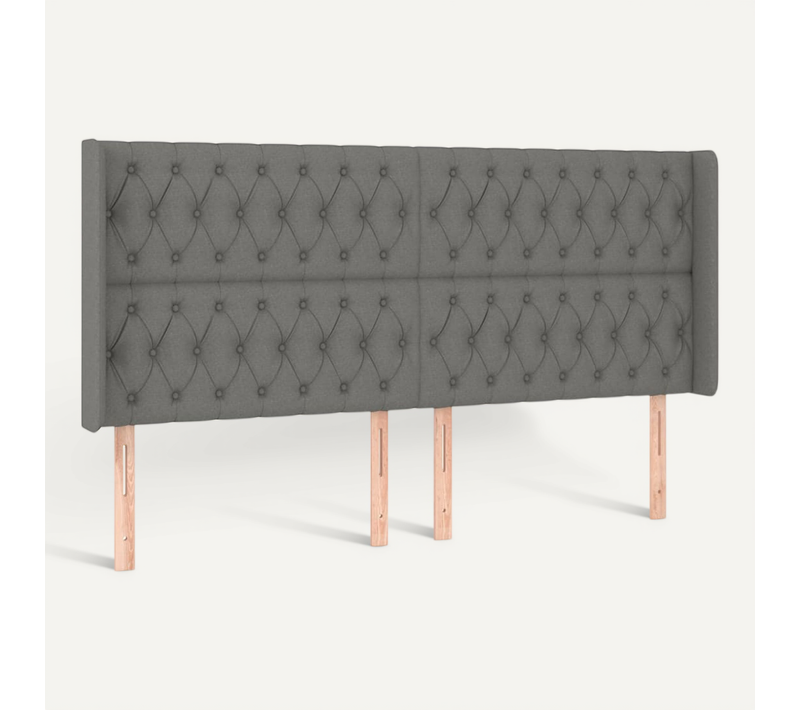 Tête De Lit Avec Oreilles Gris Foncé 203x16x118/128 Cm Tissu