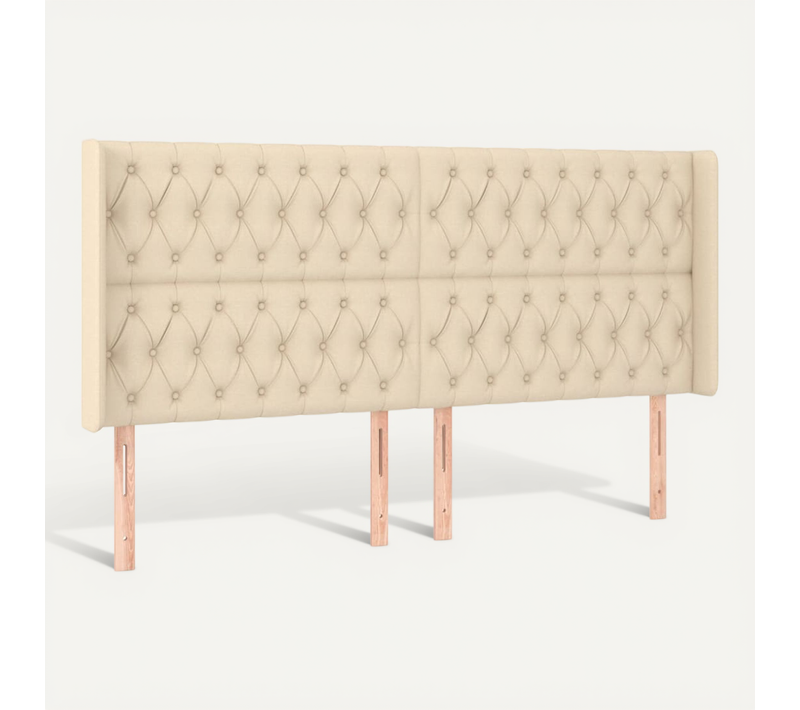 Tête De Lit Avec Oreilles Crème 203x16x118/128 Cm Tissu