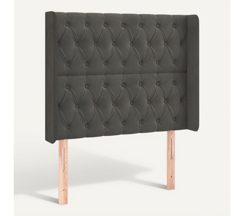 Tête De Lit Avec Oreilles Gris Foncé 103x16x118/128 Cm Velours