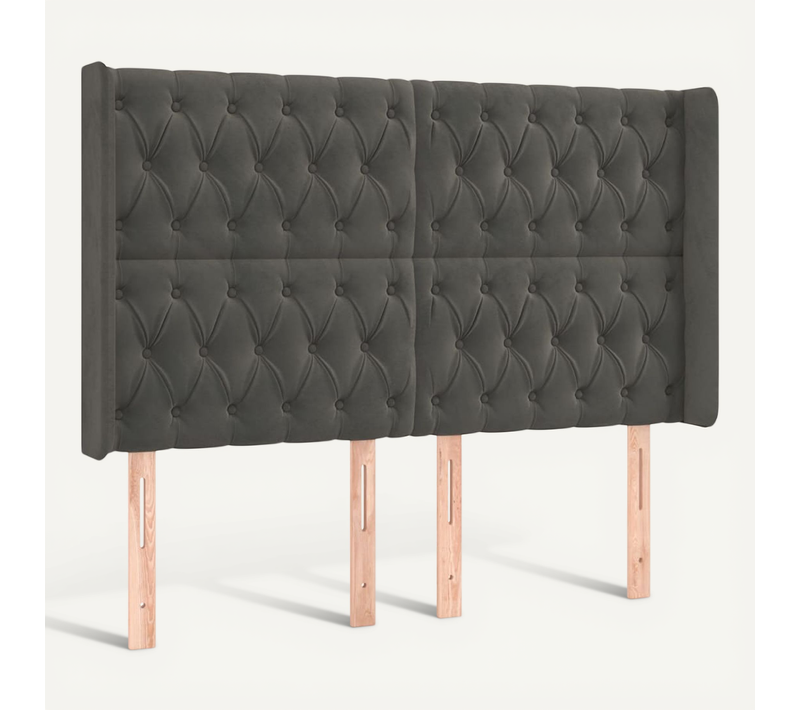 Tête De Lit Avec Oreilles Gris Foncé 147x16x118/128 Cm Velours