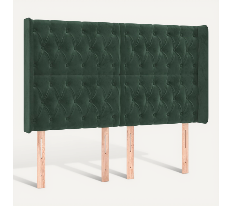 Tête De Lit Avec Oreilles Vert Foncé 147x16x118/128 Cm Velours