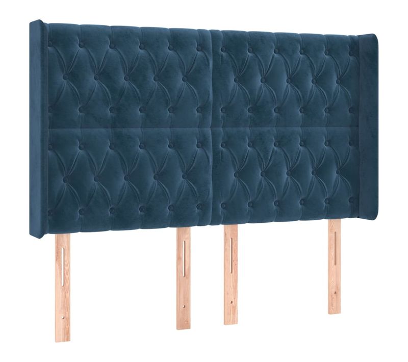 Tête De Lit Avec Oreilles Bleu Foncé 147x16x118/128 Cm Velours