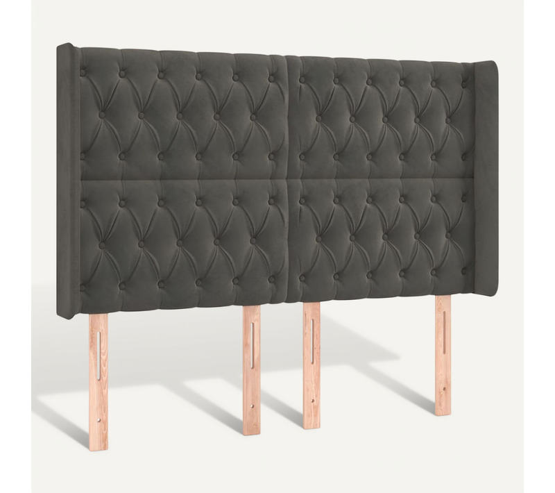 Tête De Lit Avec Oreilles Gris Foncé 163x16x118/128 Cm Velours