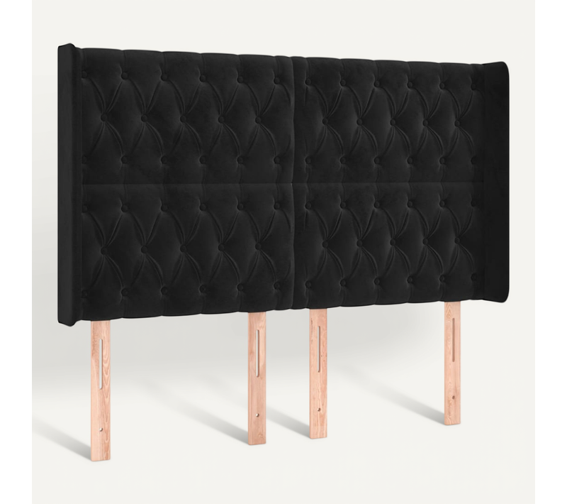 Tête De Lit Avec Oreilles Noir 163x16x118/128 Cm Velours